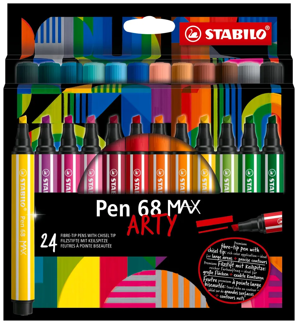 stabilo-pen-68-max-arty-feutres-coloriage-pointe-biseaut-e-tui-carton-x-24-color image 1