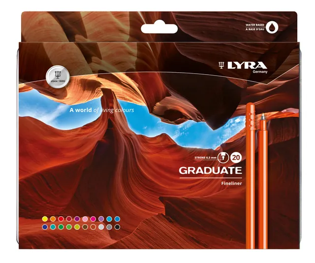 lyra-graduate-fineliner-bo-te-m-tal-20-feutres-fins-0-5-mm-encre-base-d-eau image 1