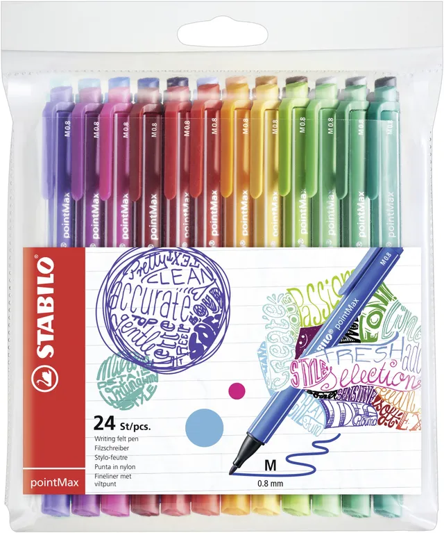 stabilo-pointmax-feutre-d-criture-pointe-nylon-0-8-mm-pochette-x-24-coloris-asso image 1