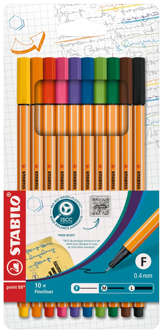 stabilo-point-88-stylo-feutre-pointe-fine-0-4-mm-tui-carton-x10-coloris-assortis image 1