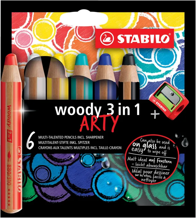 stabilo-woody-3-in-1-arty-crayons-multi-surfaces-tui-carton-de-6-avec-taille-cra image 1