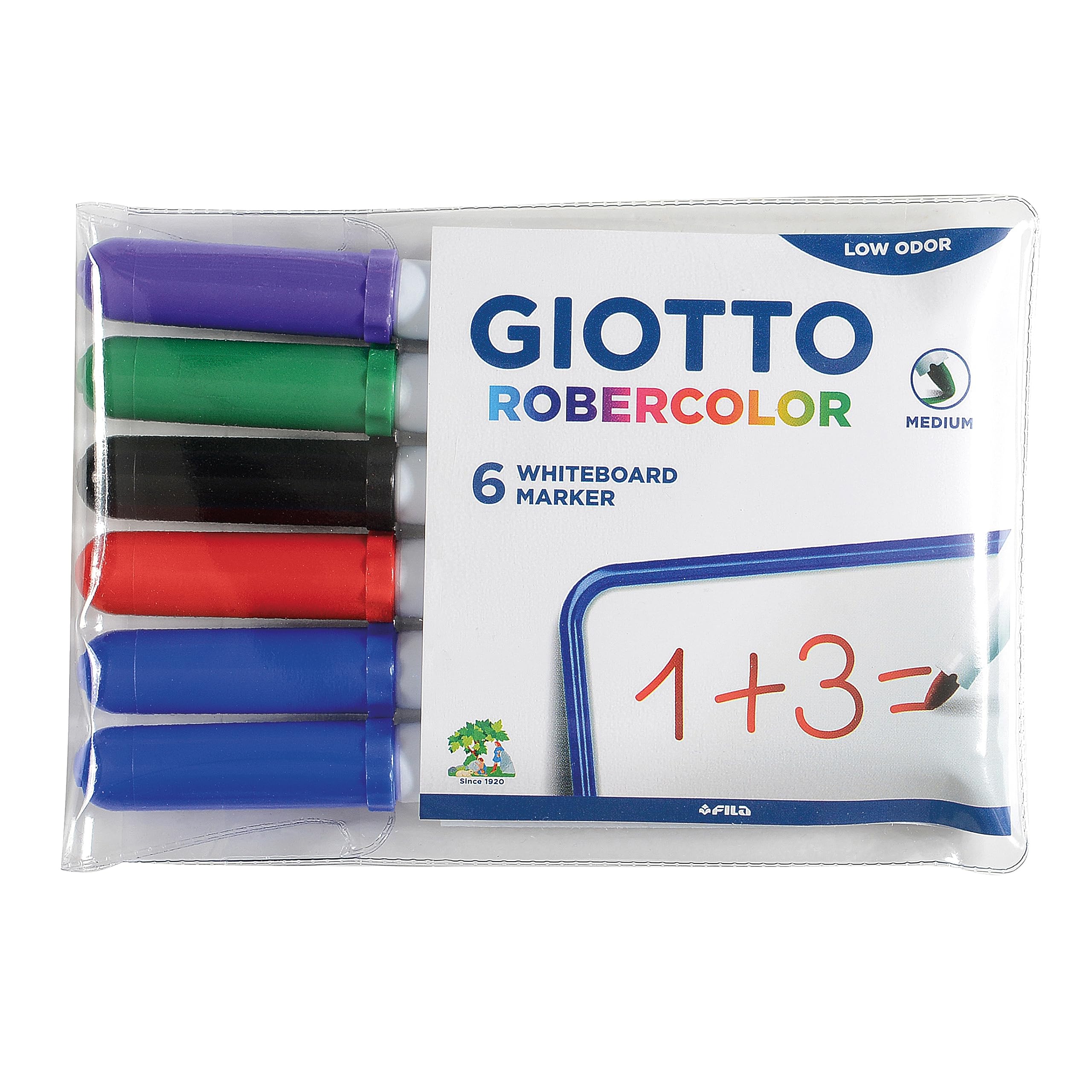 giotto-robercolor-pochette-de-6-feutres-tableau-blanc-assortis-pointe-ogive-m-di image 1