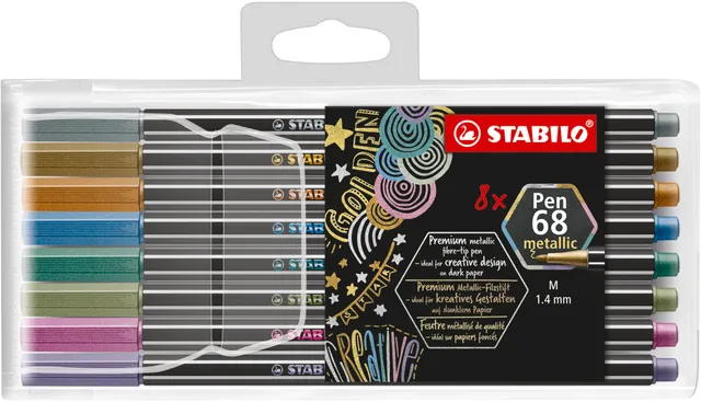 stabilo-pen-68-metallic-pochette-de-8-feutres-de-dessin-m-tallis-s-pointe-moyenn image 1