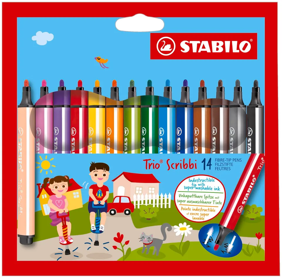 stabilo-trio-scribbi-feutres-de-coloriage-triangulaires-pointe-large-tui-x-14-co image 1