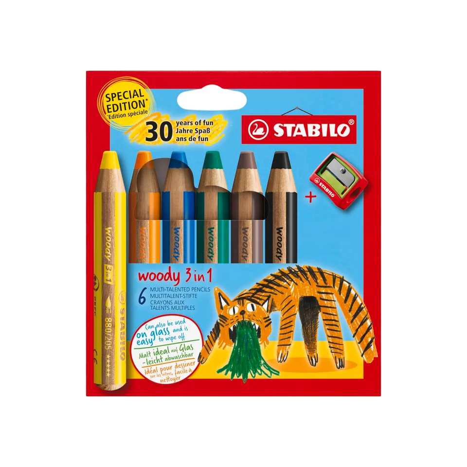 stabilo-woody-3in1-edition-30-ans-etui-carton-de-6-crayons-multi-surfaces-tigre- image 1