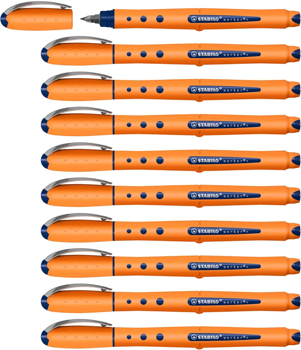 stabilo-worker-lot-de-10-stylos-rollers-pointe-fine-bleue-0-3-mm image 1