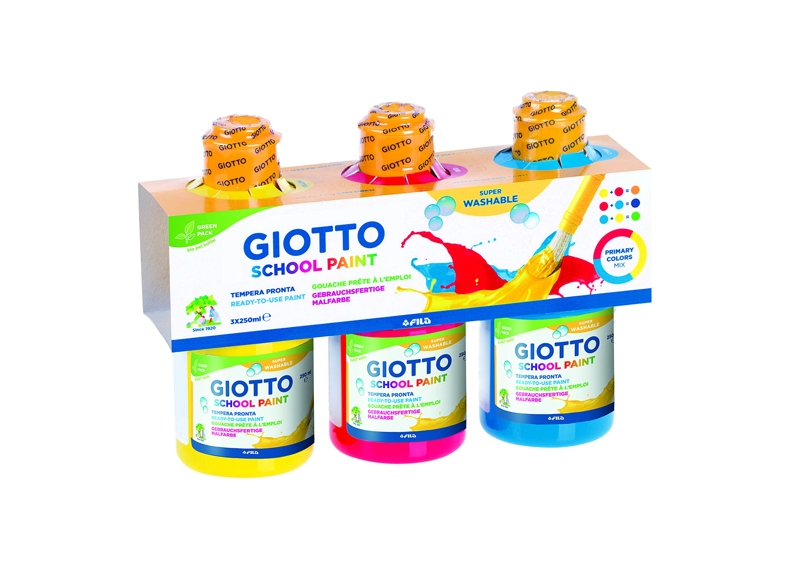 giotto-school-paint-gouache-lot-de-3-x-250-ml-jaune-rouge-bleu image 1