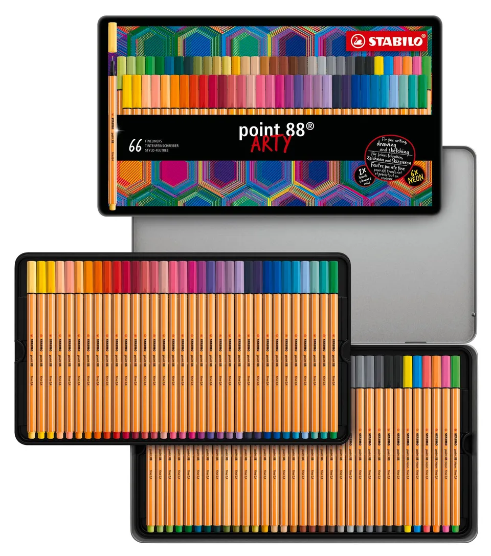 stabilo-point-88-arty-bo-te-m-tal-de-66-feutres-fins-0-4-mm-pour-dessin-et-prise image 1