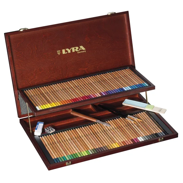 lyra-rembrandt-aquarell-coffret-bois-de-96-crayons-de-couleur-aquarellables-avec image 1