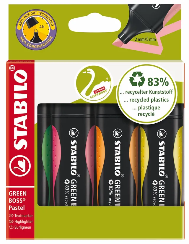 stabilo-green-boss-surligneur-co-responsable-tui-x-4-fluo-assortis image 1
