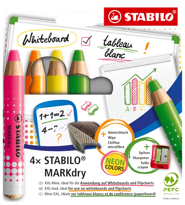 stabilo-markdry-crayons-marqueurs-tableau-blanc-et-paperboard-lot-de-4-couleurs- image 1