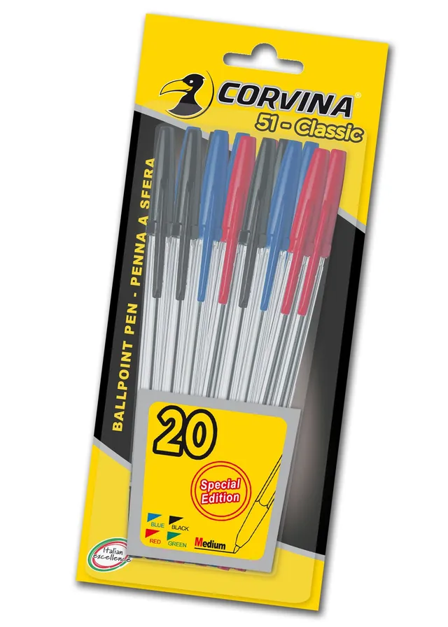 carioca-corvina-51-stylo-bille-pointe-1-mm-blister-20-pi-ces-couleurs-assorties image 1