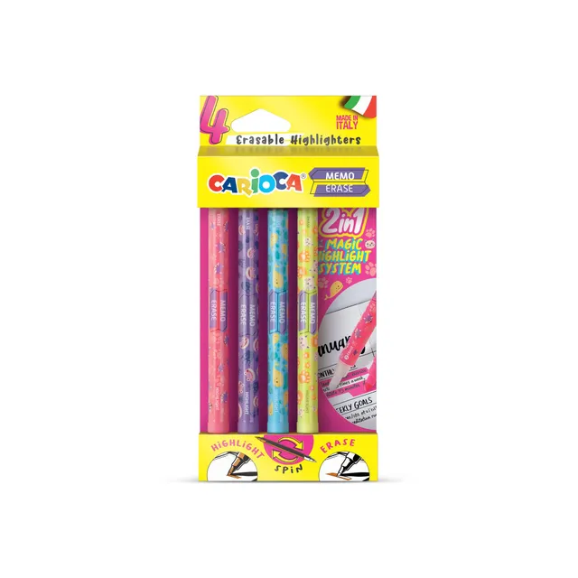 carioca-memo-erase-surligneurs-effa-ables-lot-de-4-fluo-double-pointe-avec-gomme image 1
