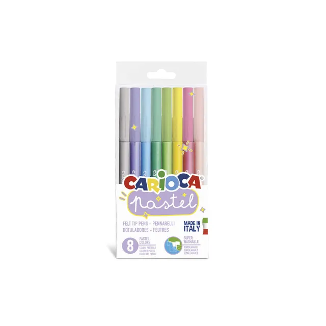 carioca-supercolor-pastel-feutres-pointe-conique-lavables-non-toxiques-bo-te-8-c image 1