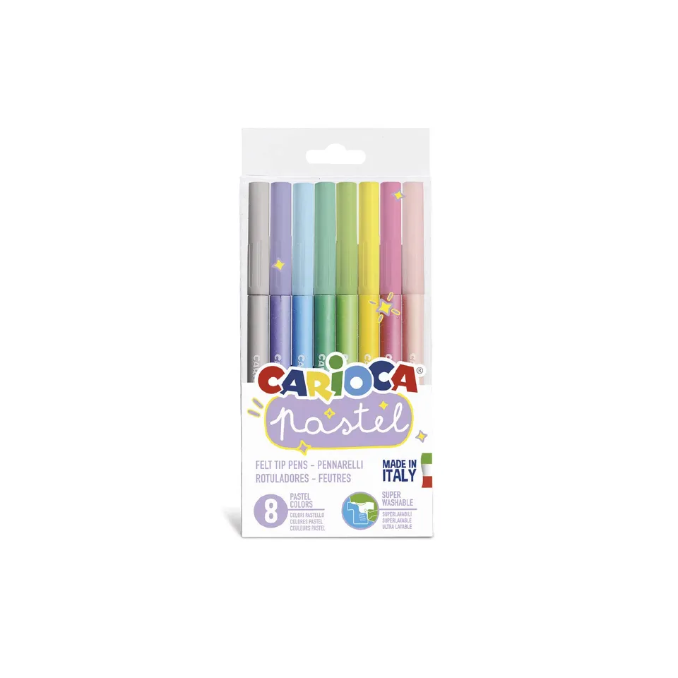 carioca-supercolor-pastel-feutres-pointe-conique-lavables-non-toxiques-bo-te-8-c image 1