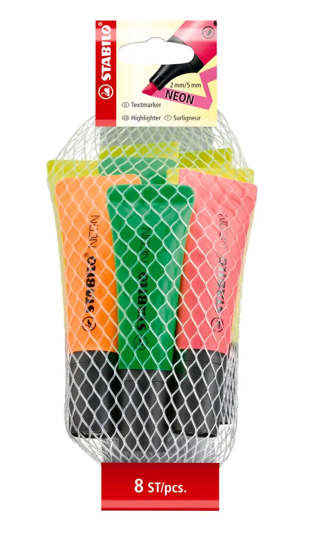 stabilo-neon-surligneurs-filet-x-8-fluo-couleurs-assorties image 1