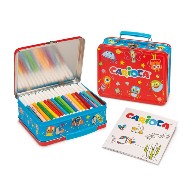 carioca-joy-bo-te-m-tal-rouge-100-feutres-pointe-fine-2-8-mm-livre-de-coloriage image 1