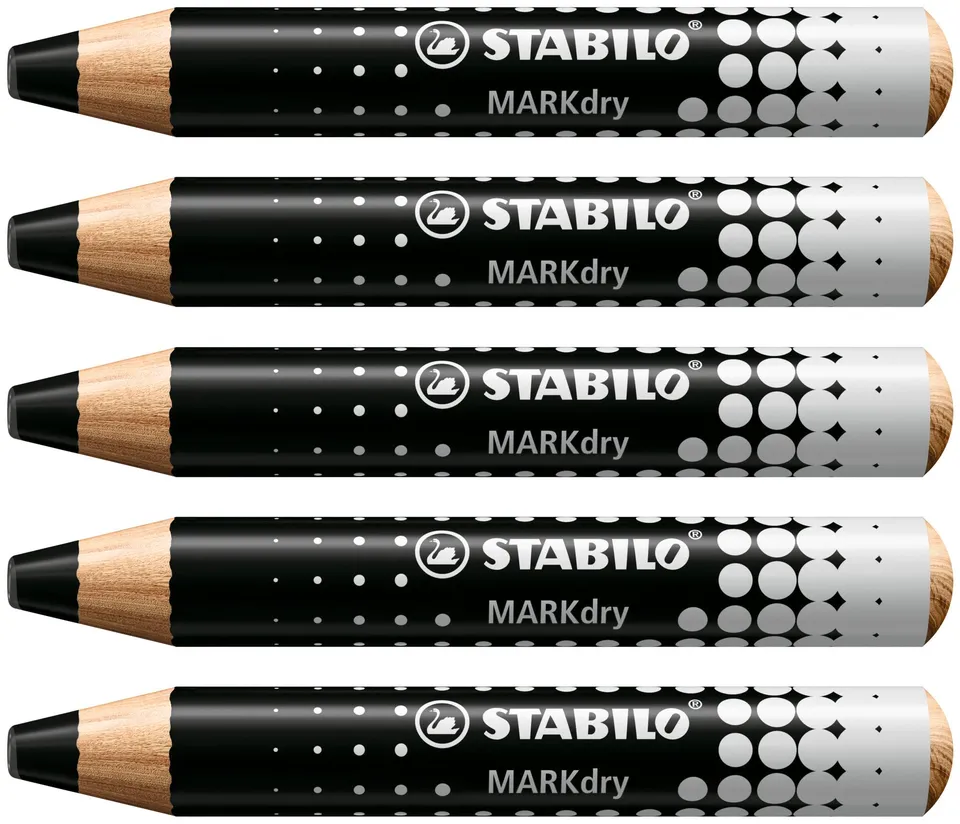 stabilo-markdry-crayon-marqueur-ardoise-et-tableau-blanc-lot-x-5-mine-xxl-noir image 1