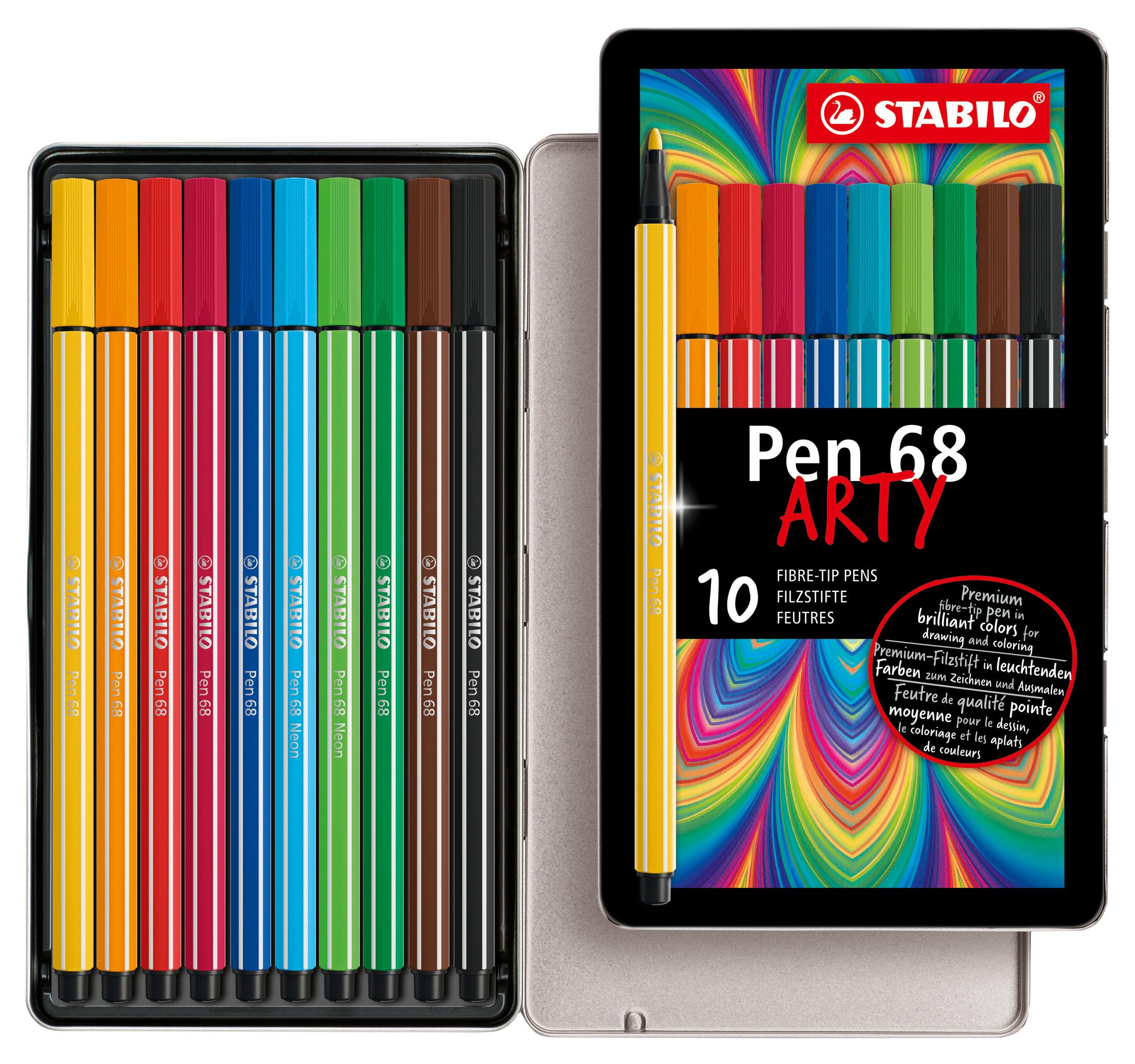 stabilo-pen-68-bo-te-m-tal-de-10-feutres-de-coloriage-pointe-ogive-1-mm-gamme-ar image 1