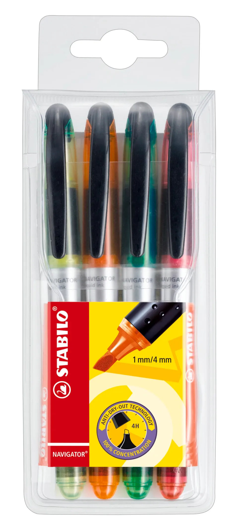 stabilo-navigator-surligneur-encre-liquide-pochette-x-4-couleurs-fluo-assorties image 1