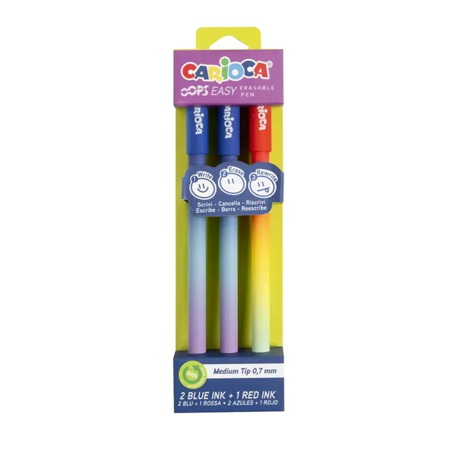 carioca-oops-blister-3-stylos-gel-effa-ables-bleu-et-rouge-pointe-0-7-mm image 1