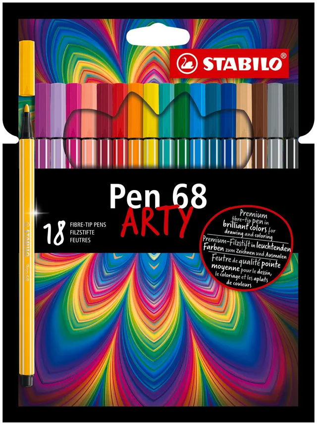 stabilo-pen-68-arty-tui-carton-18-feutres-coloriage-pointe-moyenne image 1