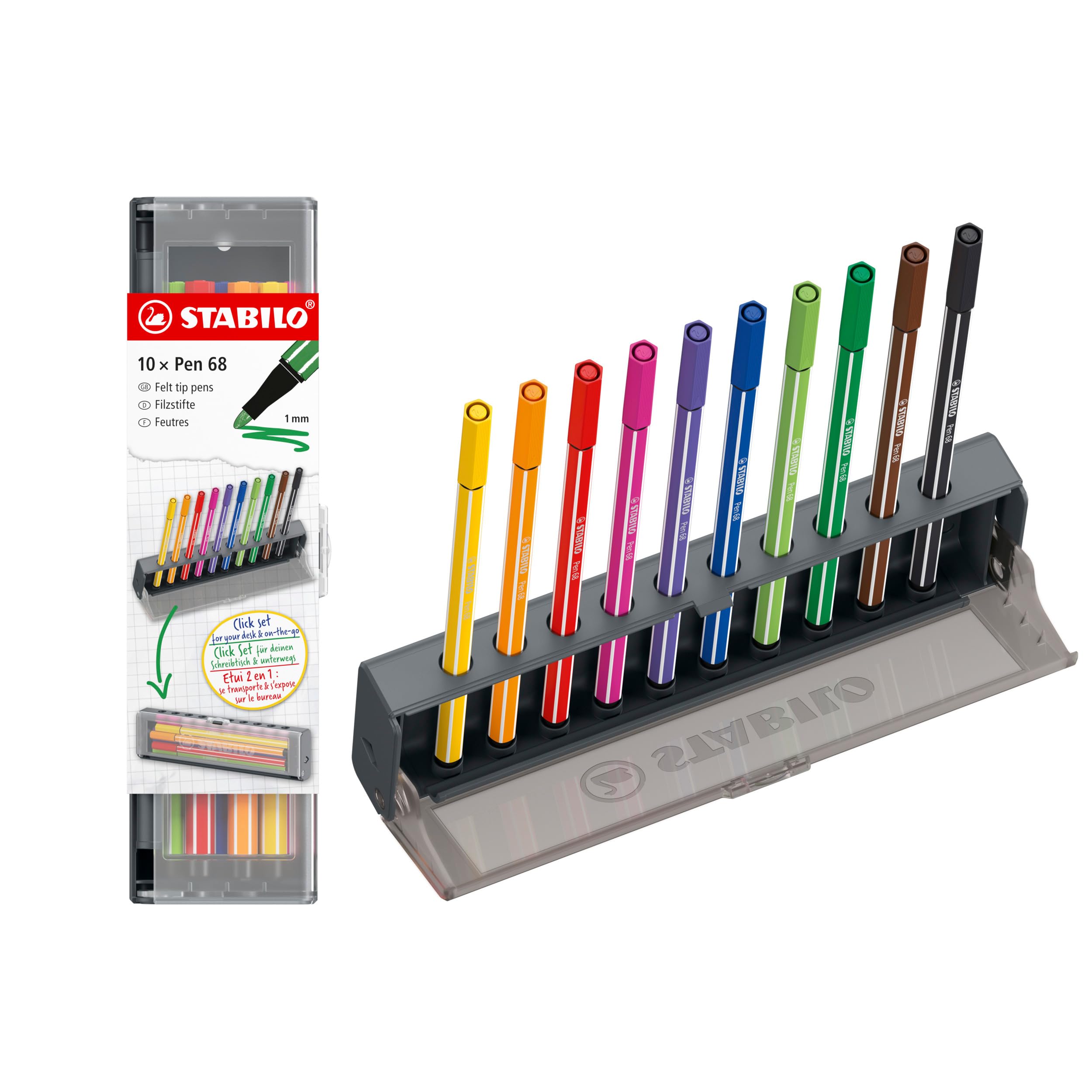 stabilo-pen-68-tui-click-box-10-feutres-coloriage-pointe-1-mm image 1