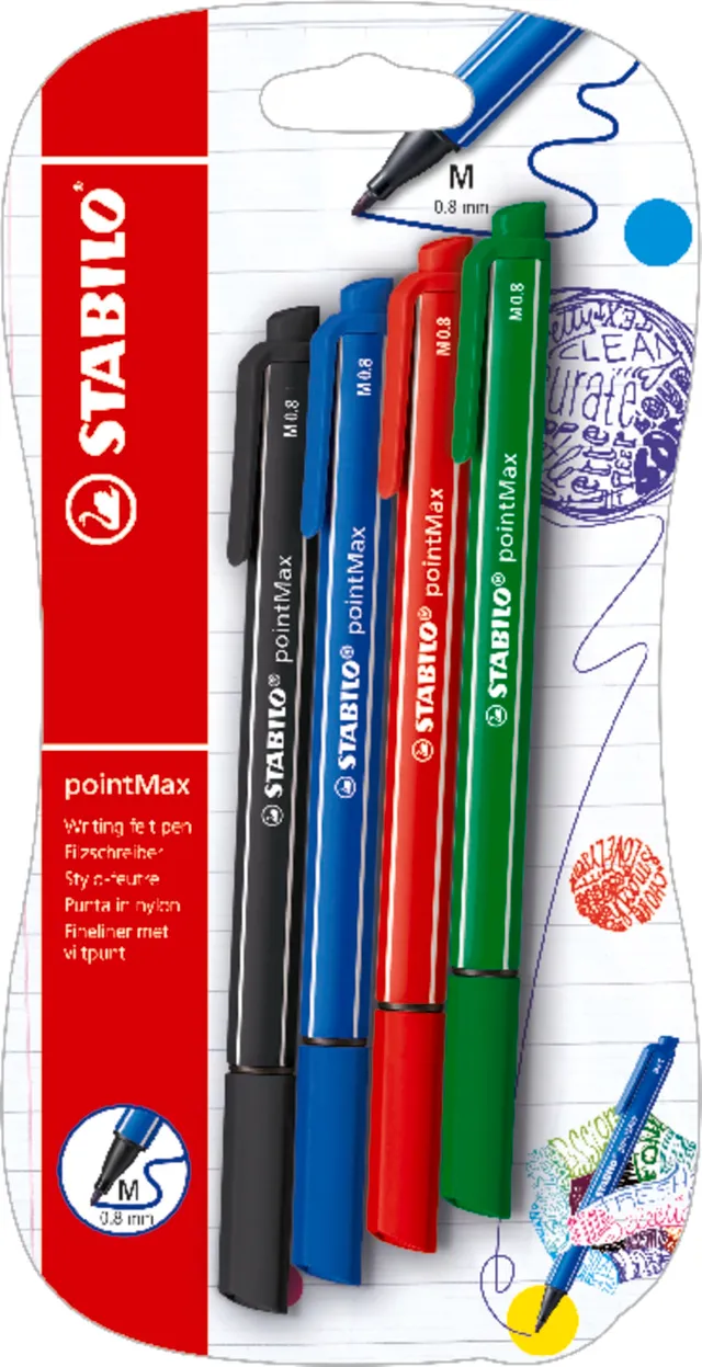 stabilo-pointmax-blister-x-4-feutres-d-criture-pointe-moyenne-0-8-mm-assortis image 1