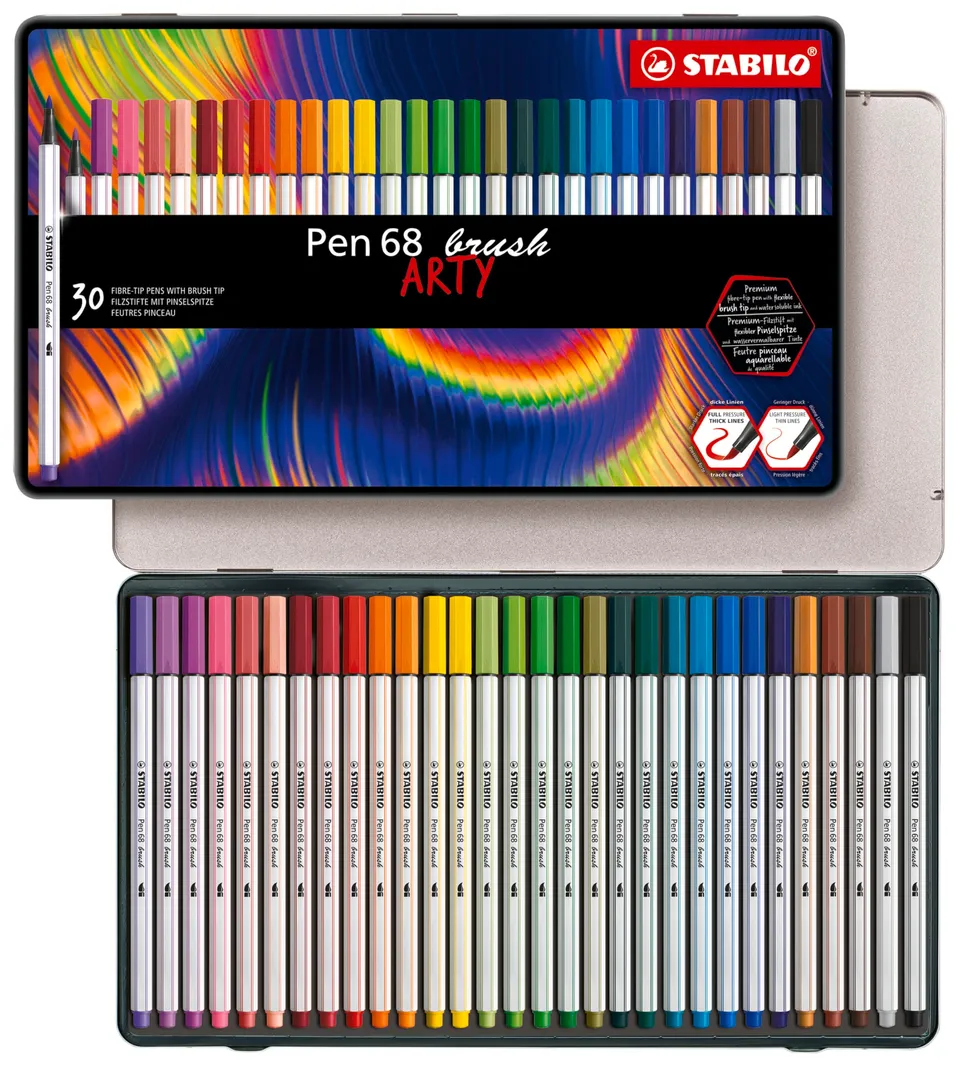 stabilo-pen-68-brush-arty-bo-te-m-tal-30-feutres-pinceau-aquarellables image 1