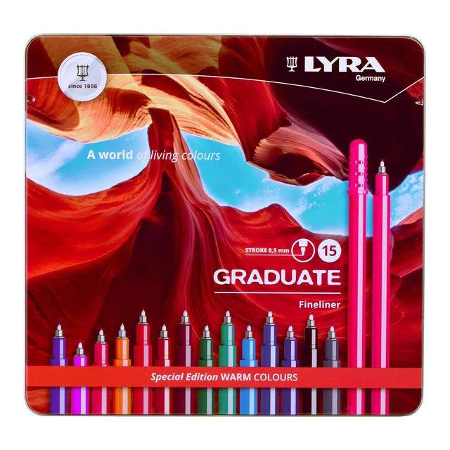 lyra-graduate-fineliner-bo-te-m-tal-15-feutres-fins-couleurs-chaudes-pointe-0-5- image 1