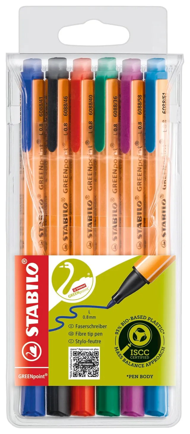 stabilo-greenpoint-pochette-de-6-stylos-feutres-pointe-moyenne-0-8-mm image 1