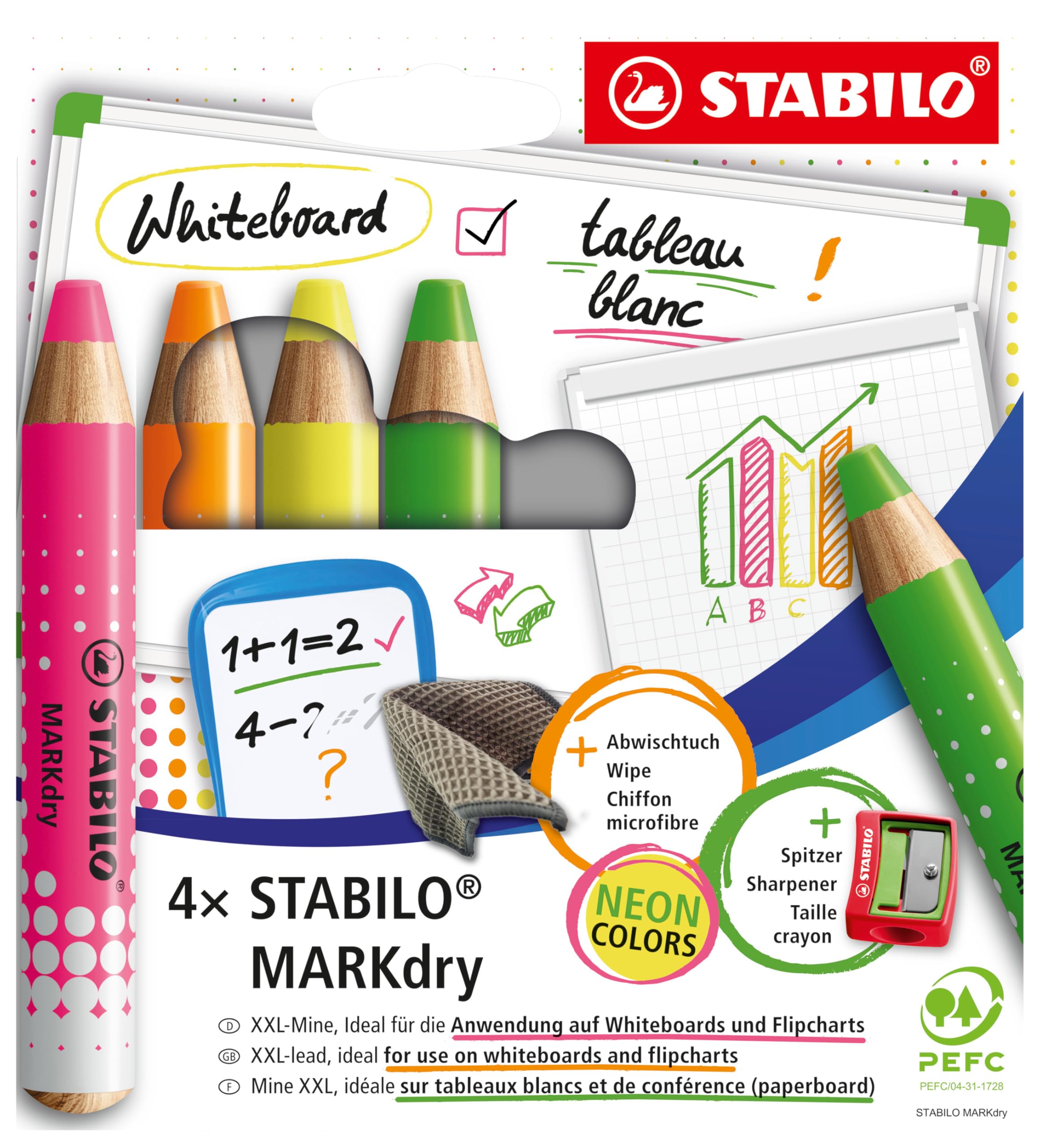 stabilo-markdry-crayons-marqueurs-tableau-blanc-et-paperboard-lot-de-4-couleurs- image 1