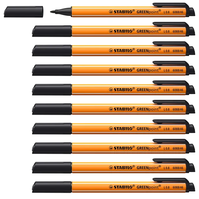 stabilo-greenpoint-lot-de-10-stylos-feutre-pointe-large-0-8-mm-noir image 1