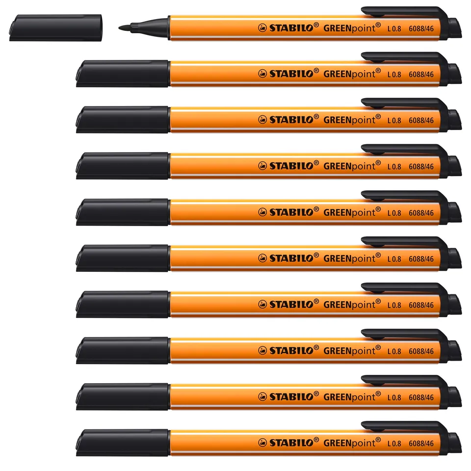stabilo-greenpoint-lot-de-10-stylos-feutre-pointe-large-0-8-mm-noir image 1