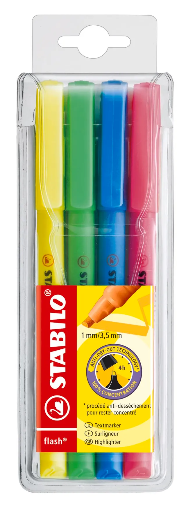 stabilo-flash-surligneur-fluo-format-stylo-pointe-biseaut-e-1-et-3-5-mm-pochette image 1