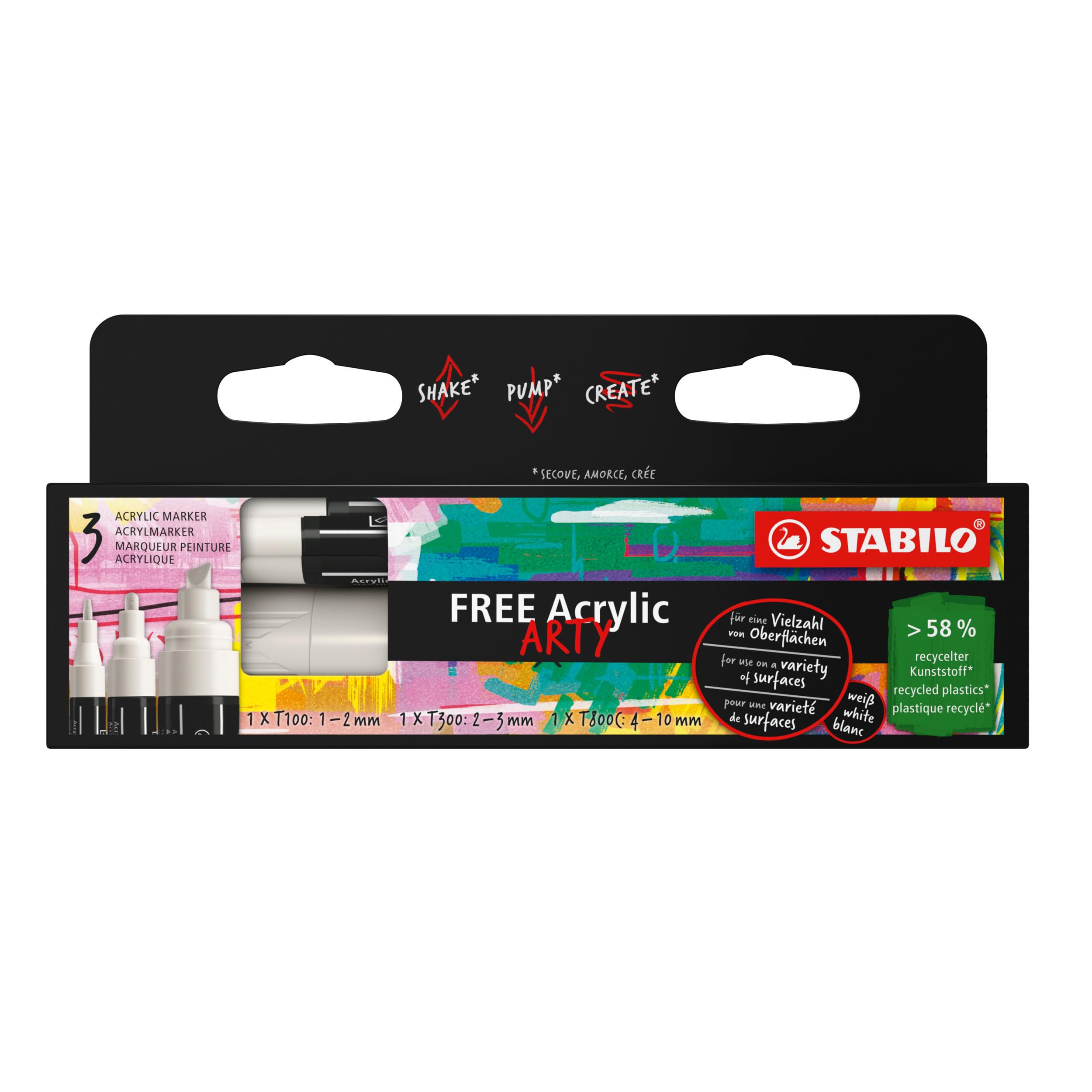 stabilo-free-acrylic-marqueur-acrylique-blanc-tui-carton-x-3-pointes-mixtes image 1