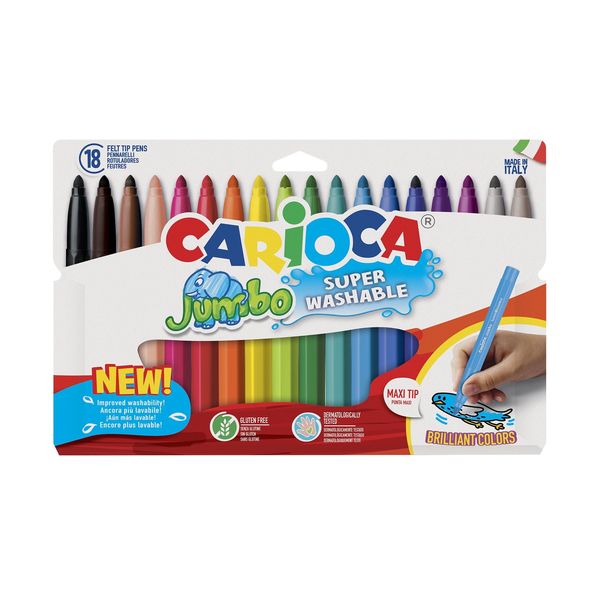 carioca-jumbo-colors-bo-te-de-18-marqueurs-super-lavables-pour-enfants-pointe-6- image 1
