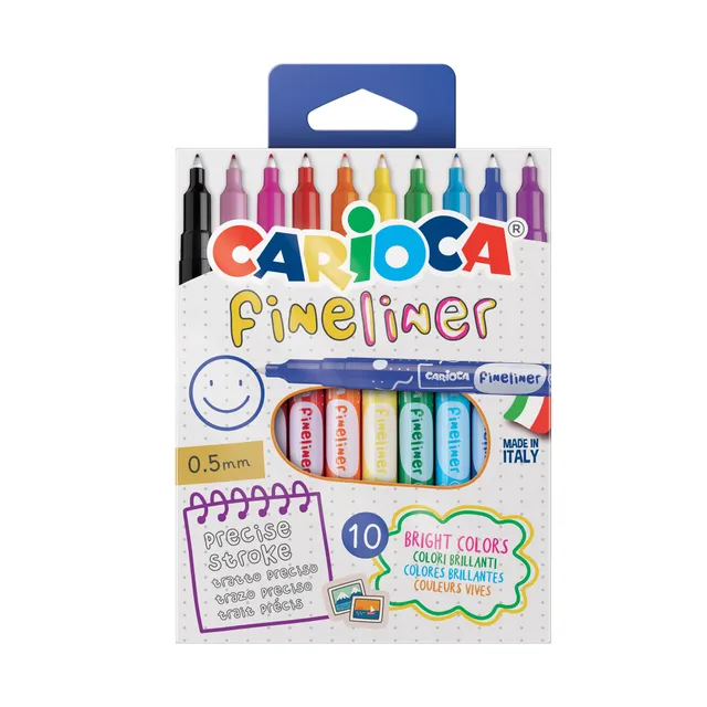 carioca-fineliner-bo-te-de-10-feutres-fins-couleurs-assorties-pointe-0-5-mm image 1