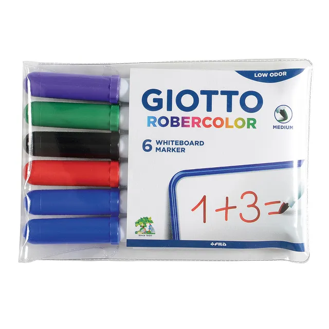 giotto-robercolor-pochette-de-6-feutres-tableau-blanc-assortis-pointe-ogive-m-di image 1