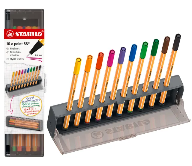 stabilo-point-88-tui-click-box-10-stylos-feutres-pointe-fine-0-4-mm image 1