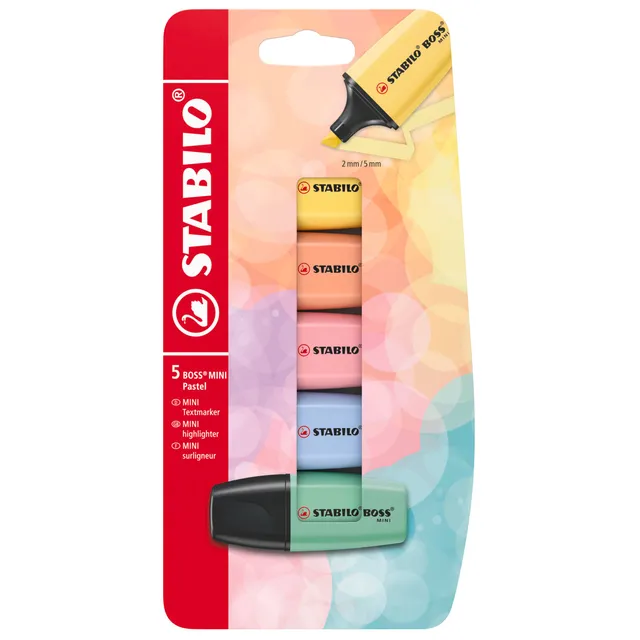 stabilo-boss-mini-pastel-mini-surligneurs-pointe-biseaut-e-blister-x-5-coloris-p image 1