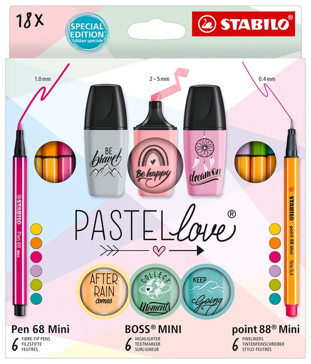 stabilo-pastellove-coffret-18-pi-ces-6-feutres-pen-68-mini-6-stylos-point-88-min image 1