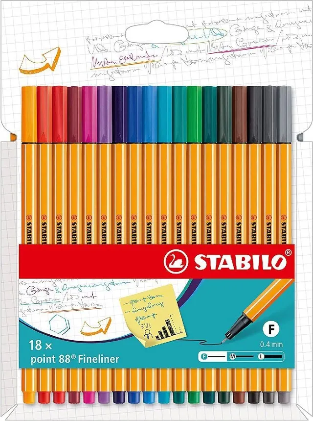 stabilo-point-88-stylo-feutre-pointe-fine-0-4-mm-tui-carton-x-18-coloris-intense image 1