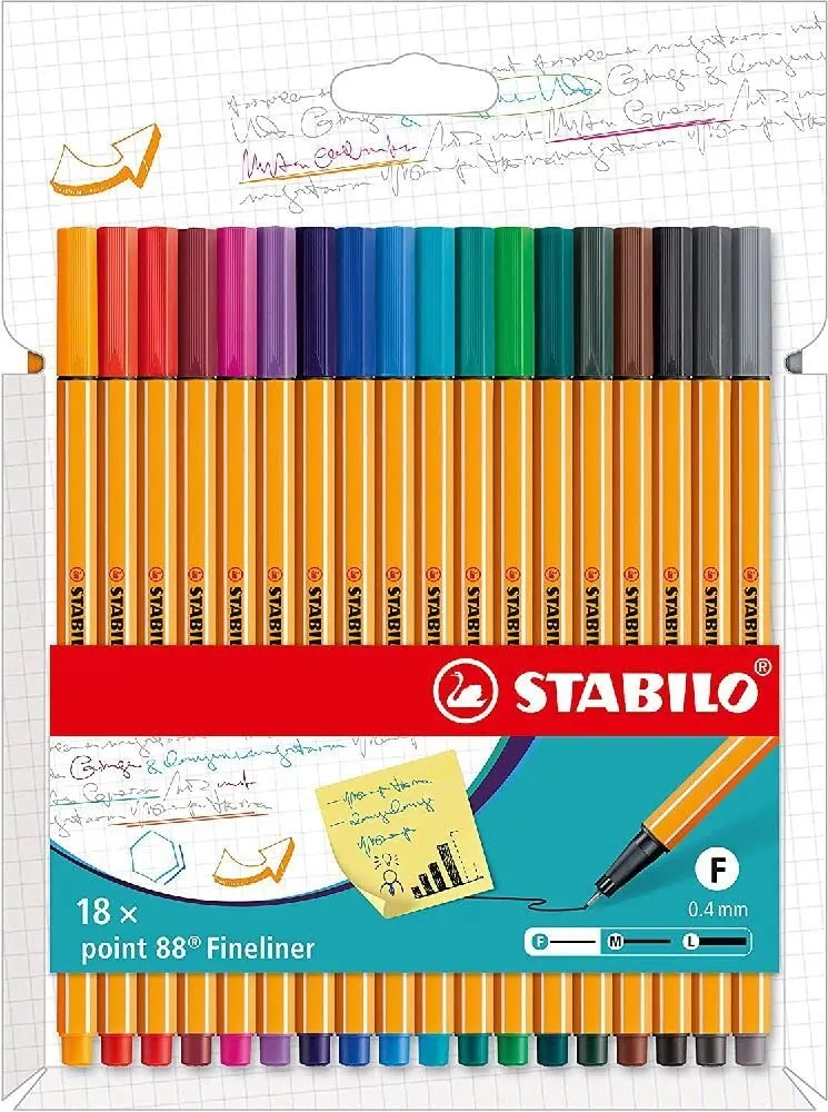 stabilo-point-88-stylo-feutre-pointe-fine-0-4-mm-tui-carton-x-18-coloris-intense image 1