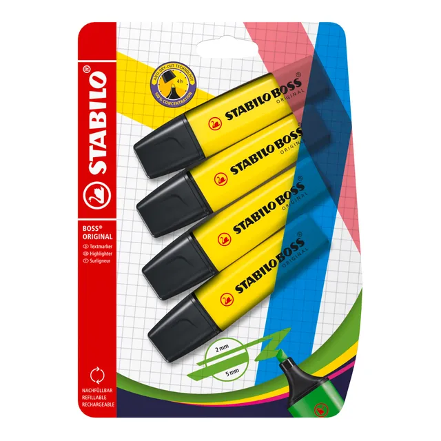 stabilo-boss-original-surligneur-blister-x-4-jaune-fluo image 1