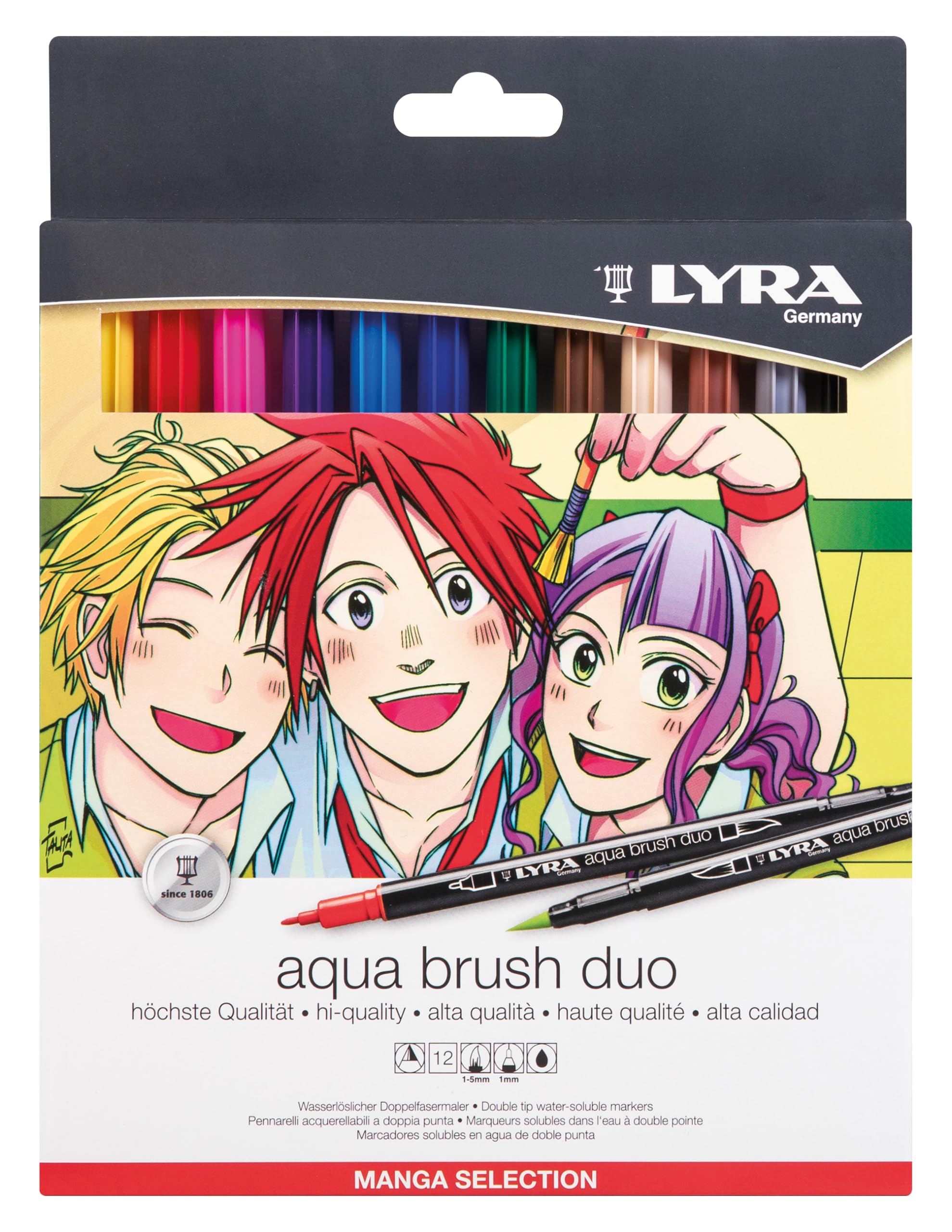 lyra-aqua-brush-duo-s-lection-manga-tui-12-feutres-double-pointe-aquarellables image 1