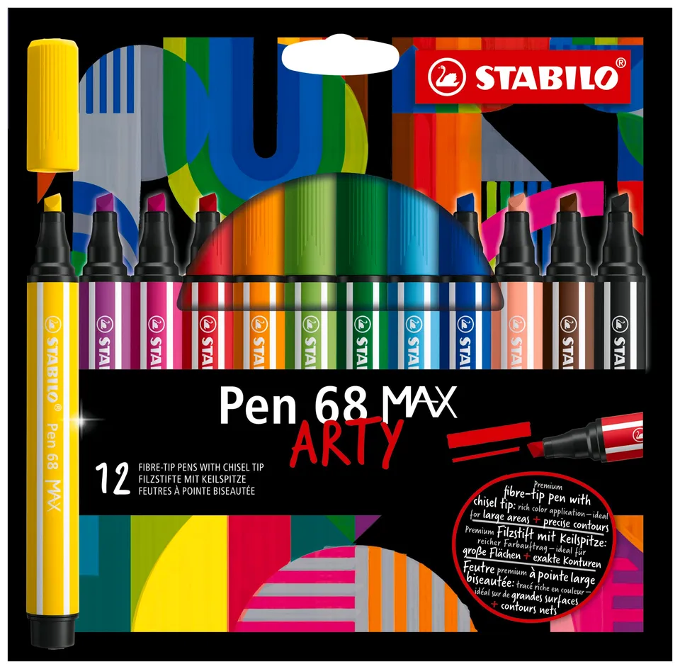stabilo-pen-68-max-arty-etui-12-feutres-coloriage-pointe-biseautee image 1