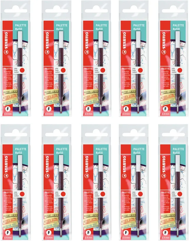 stabilo-palette-lot-de-10-recharges-d-encre-gel-rouge-pour-stylo-roller image 1