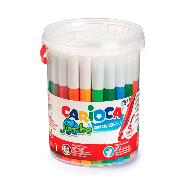 carioca-jumbo-bo-te-de-50-feutres-lavables-pointe-bloqu-e-6-mm-pour-enfants image 1