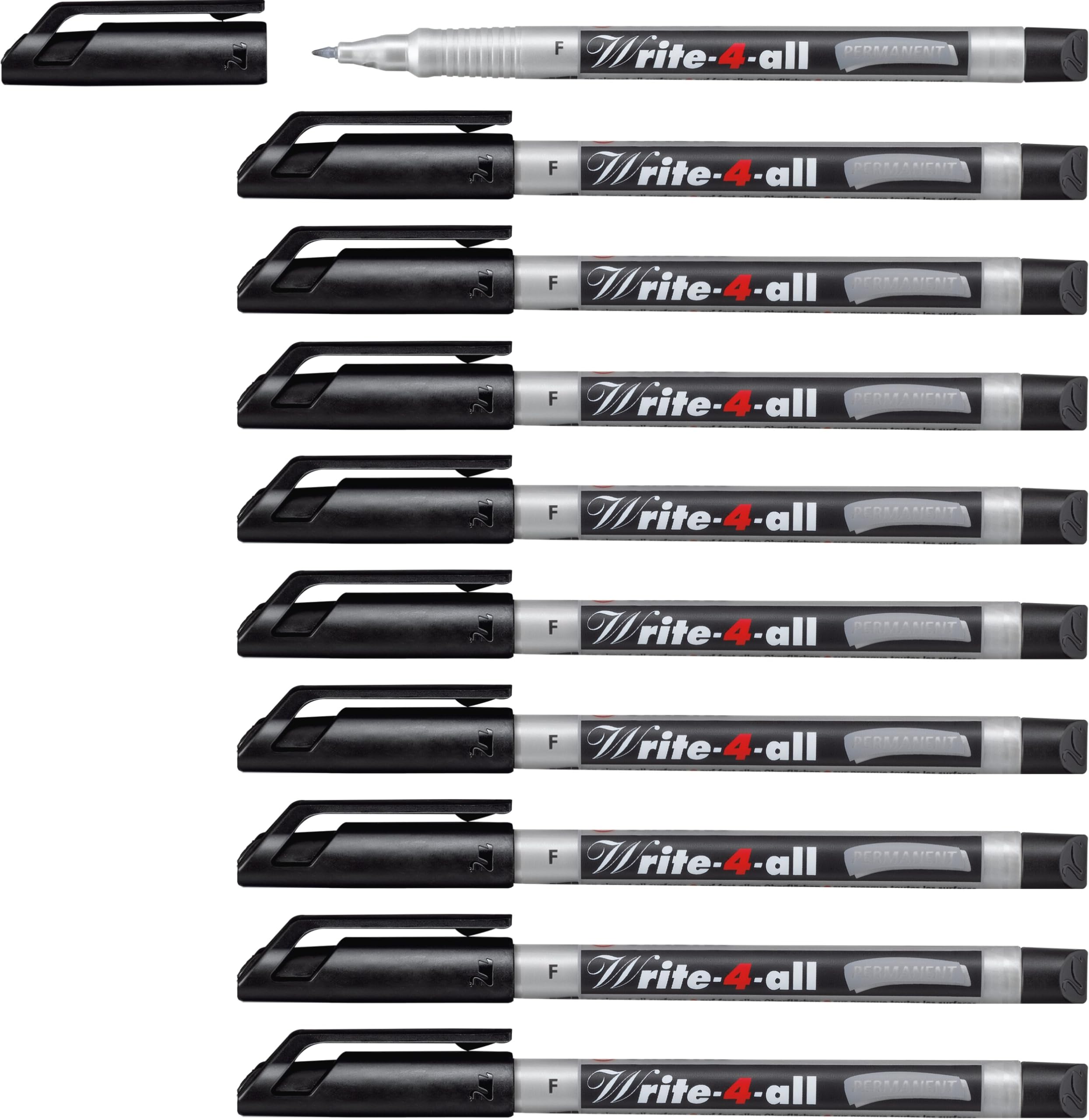 stabilo-write-4-all-marqueur-permanent-0-7-mm-noir-lot-x-10-toutes-surfaces-liss image 1